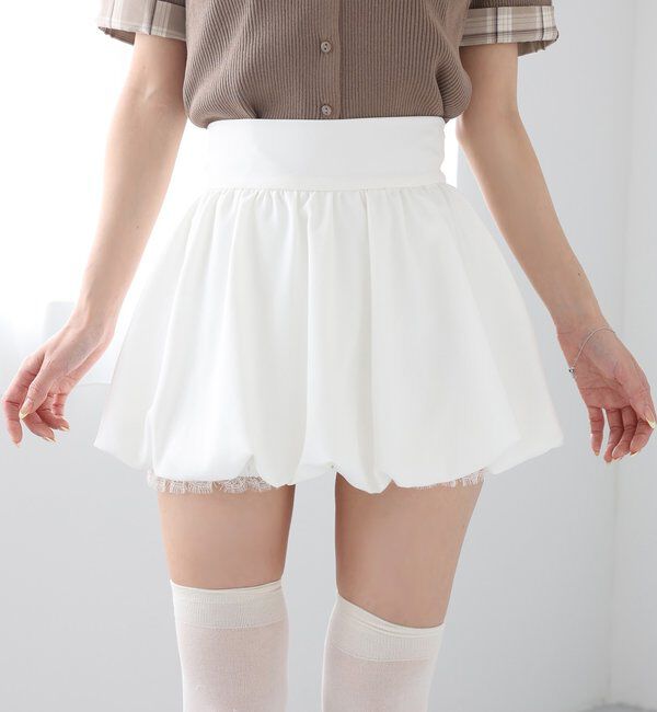  「レース付きバルーンミニスカート」|スカート|オフホワイト