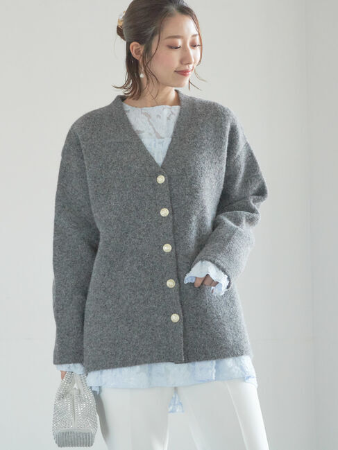 Te chichi「起毛ミドルVネックカーディガン」|カーディガン|