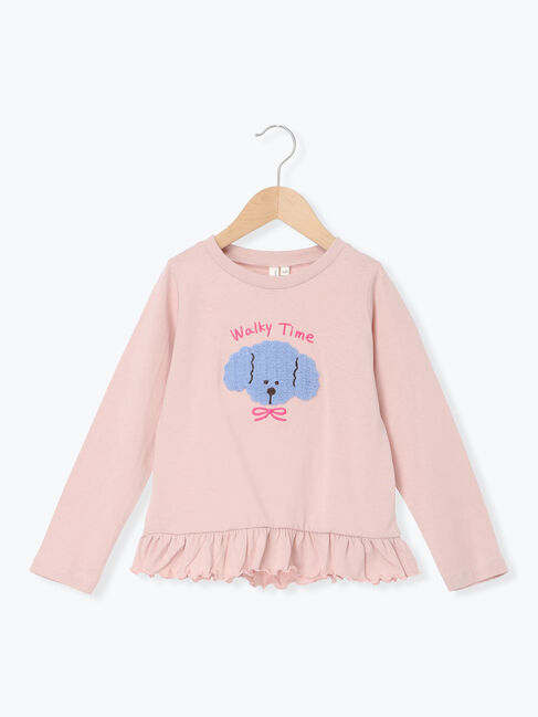 Samansa Mos2 Lagom「イヌさがら刺繍裾フリルロンT」|Tシャツ・カットソー|ピンク