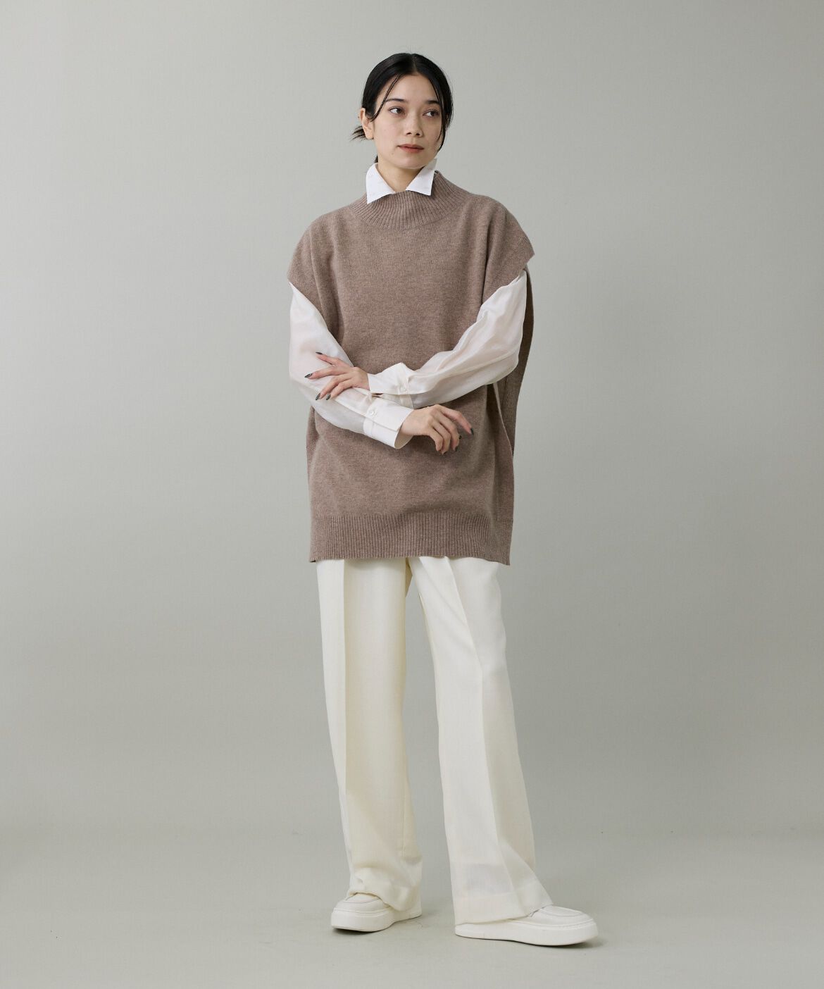 INED「2WAYハイネックニットジレ」|ストール|