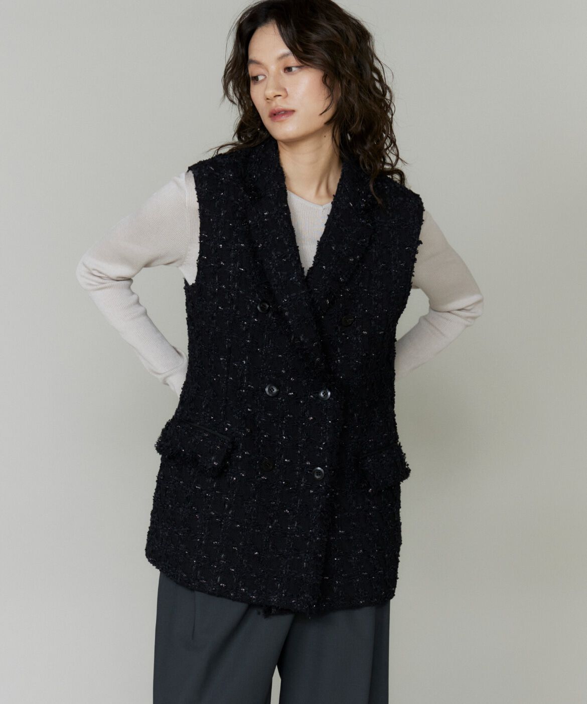 la veille by SUPERIOR CLOSET「《大きいサイズ》LINTONテーラードジレ」|ダウンベスト・ベスト|