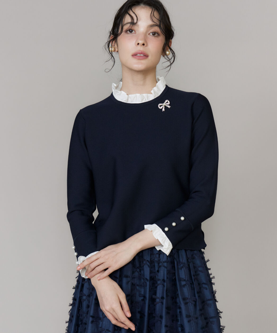 Maglie le cassetto「リボンパールブローチ」|ブローチ・コサージュ|