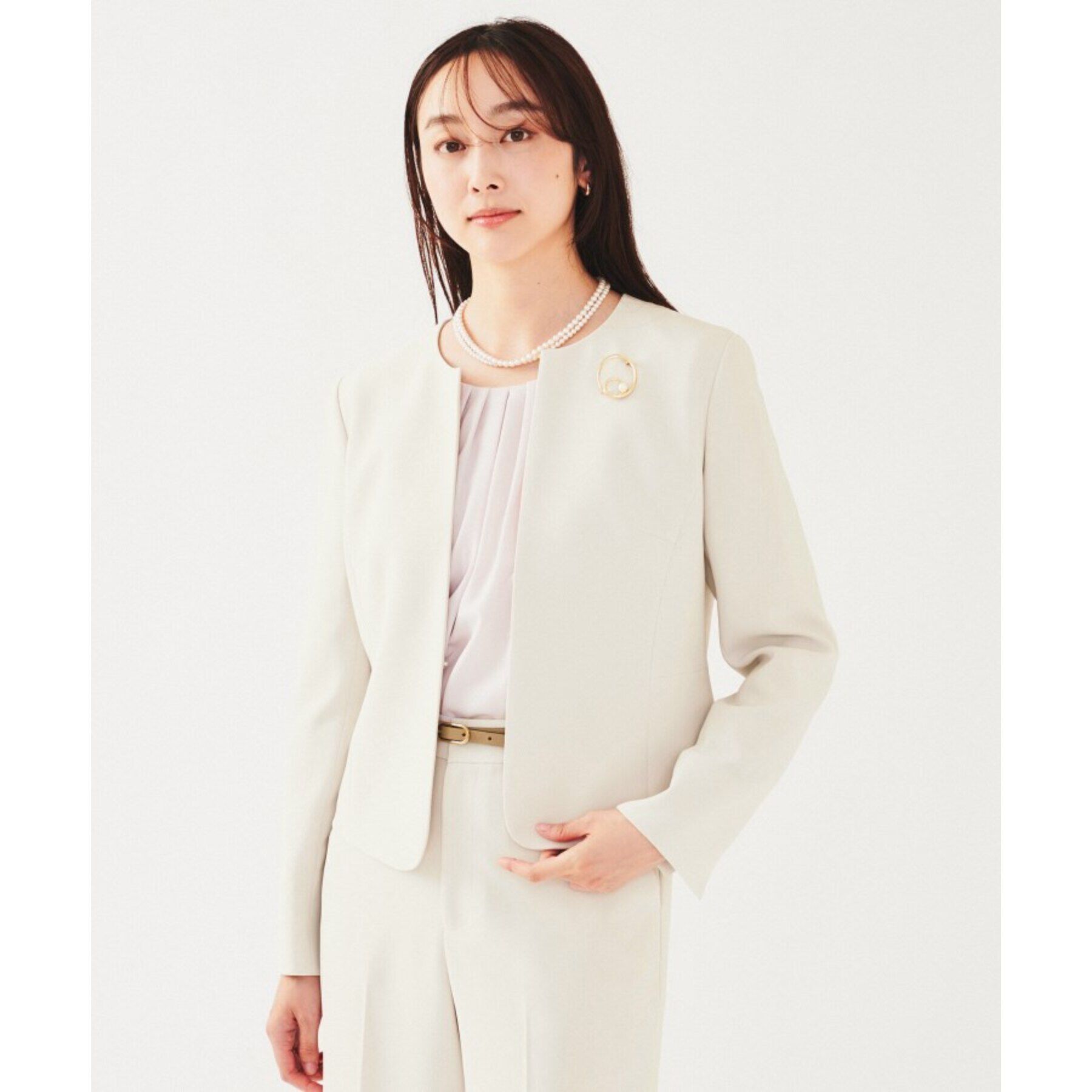 UNTITLED「【通勤スーツ】ノーカラージャケット」|ノーカラージャケット|グレージュ(050)