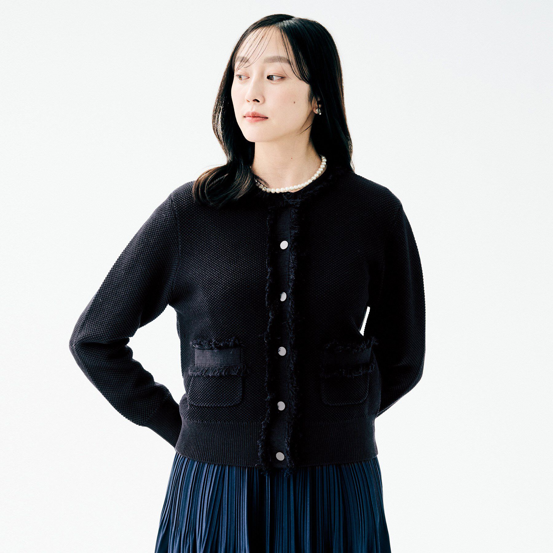 UNTITLED「【洗える/ジャケット風】ツイードニットカーディガン」|カーディガン|