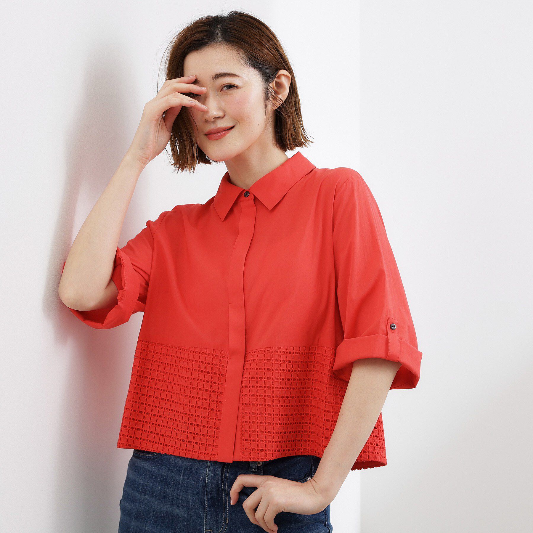 grove「レースドッキング ロールアップシャツ」|シャツ・ブラウス|