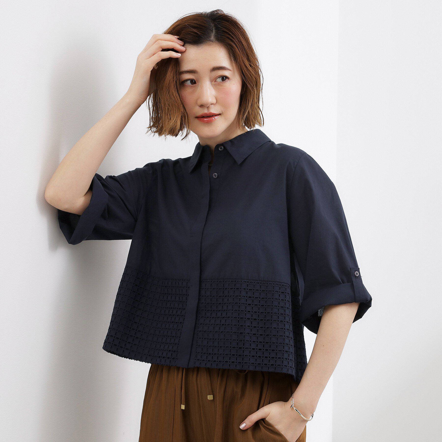 grove「レースドッキング ロールアップシャツ」|シャツ・ブラウス|