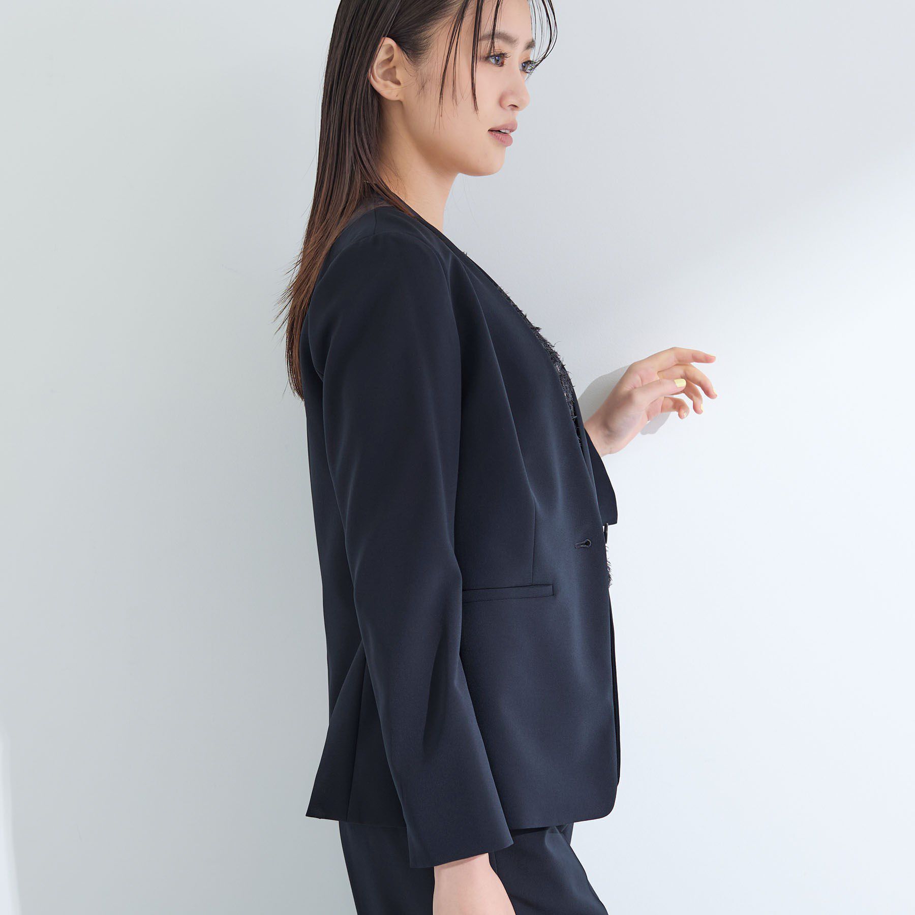 INDIVI「【洗える／UVケア】ストレッチノーカラージャケット」|スーツ|