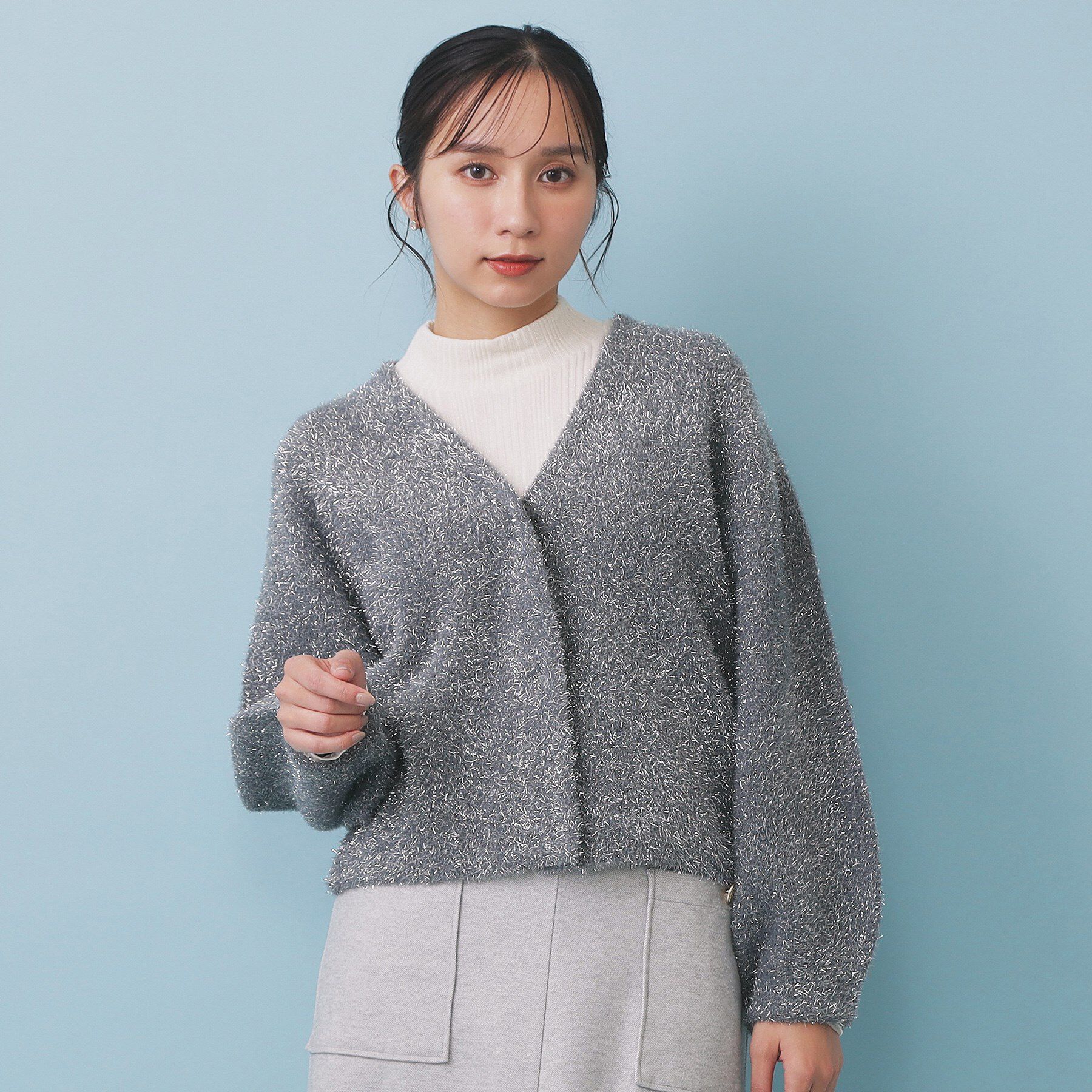 index「リボンブローチフィルムラメフェザーカーディガン【洗濯機OK】」|カーディガン|