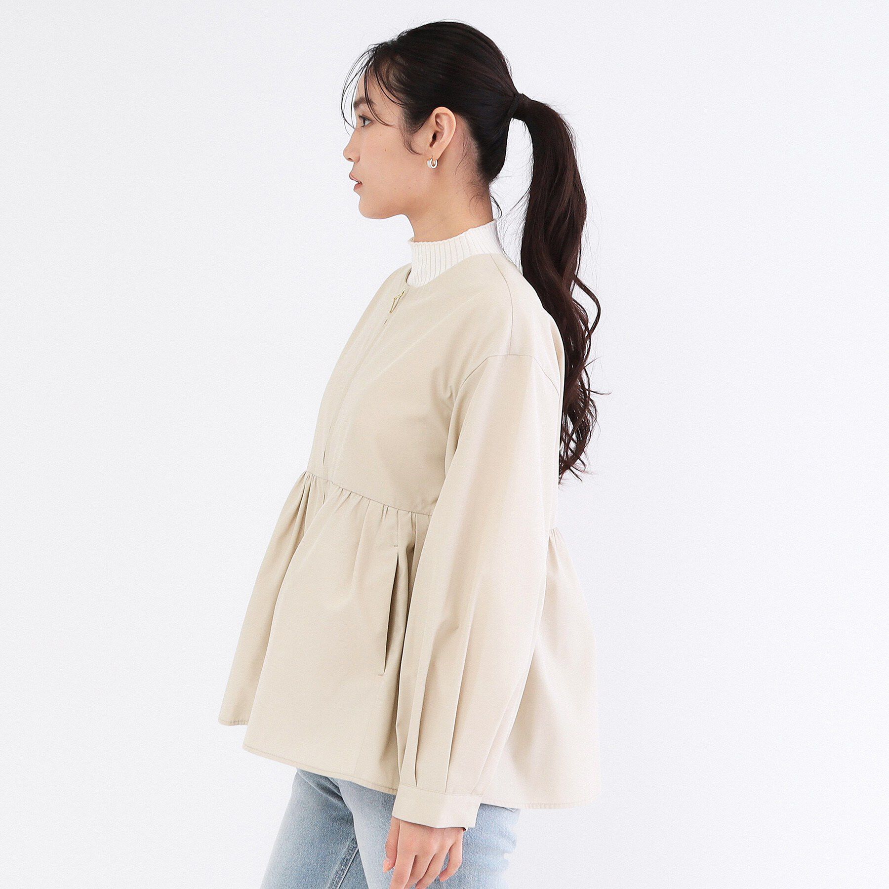 OPAQUE.CLIP「撥水ノーカラーペプラムブルゾン【洗濯機OK/抗ピル】」|ブルゾン・スタジャン|