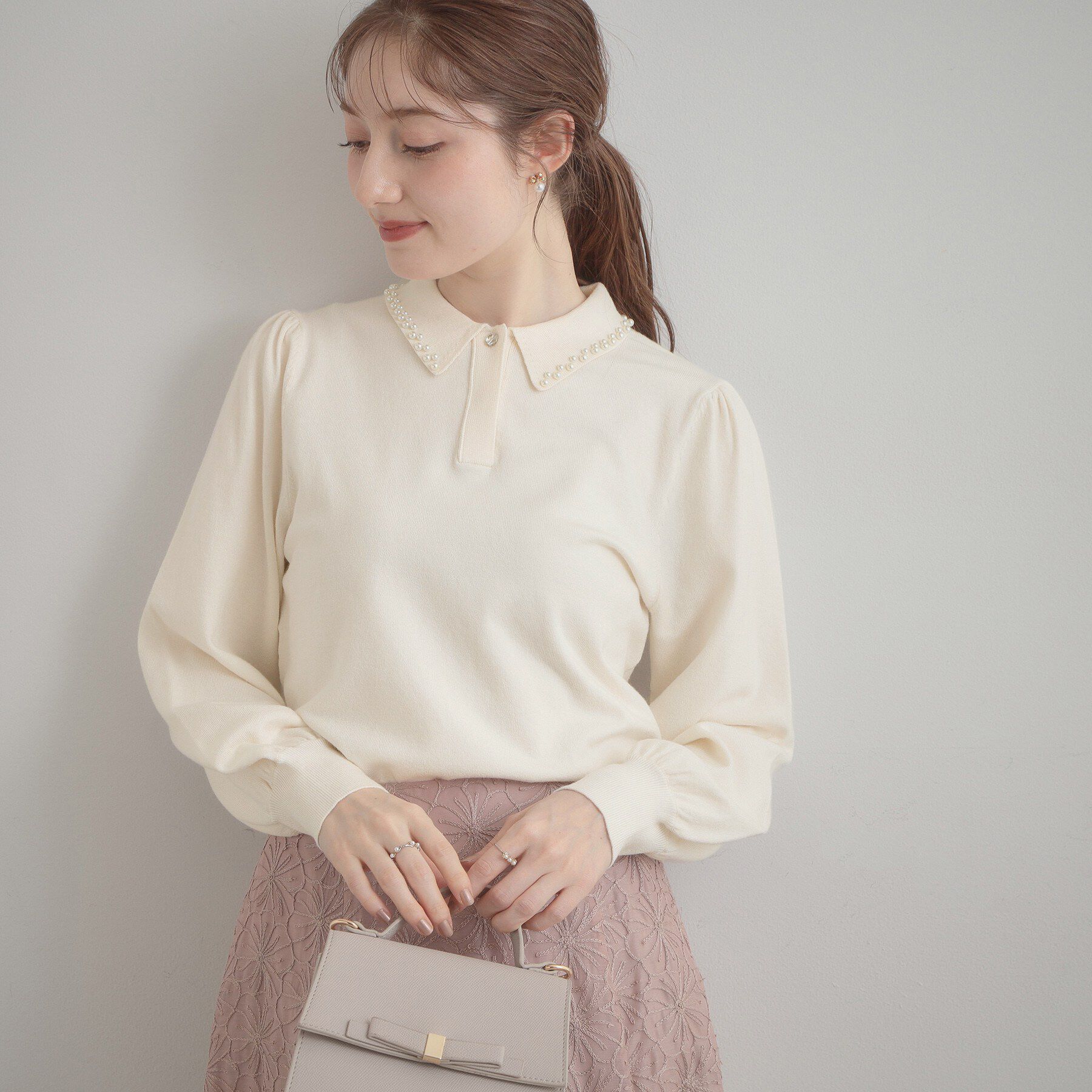 Couture broach「【洗える・着映え】パール調衿ニット」|ニット・セーター|