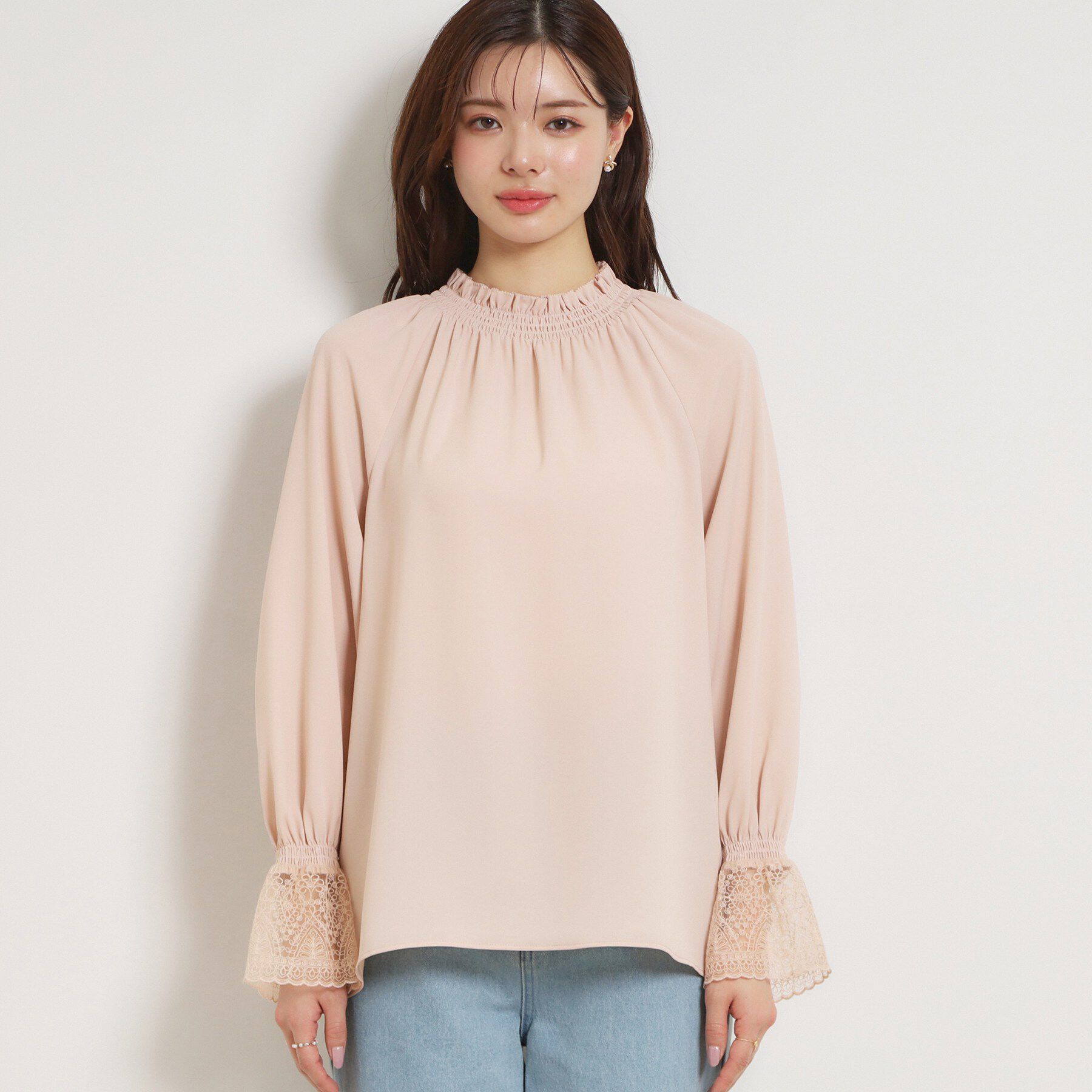 Couture broach「【通勤・着映え】レースカフス ピコシャーリング バックリボンブラウス」|シャツ・ブラウス|