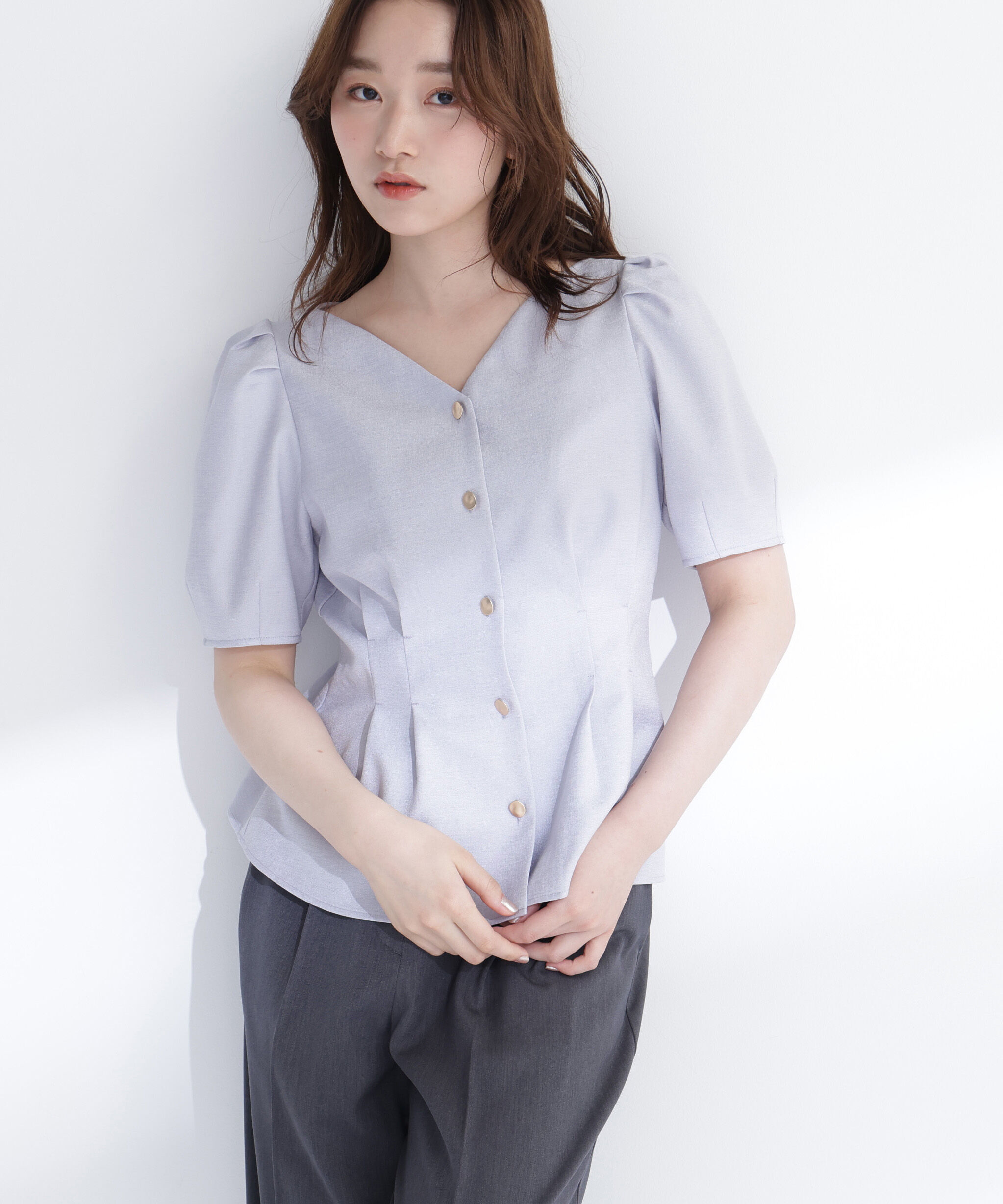  「ウエストタックブラウス」|シャツ・ブラウス|ブルーグレー