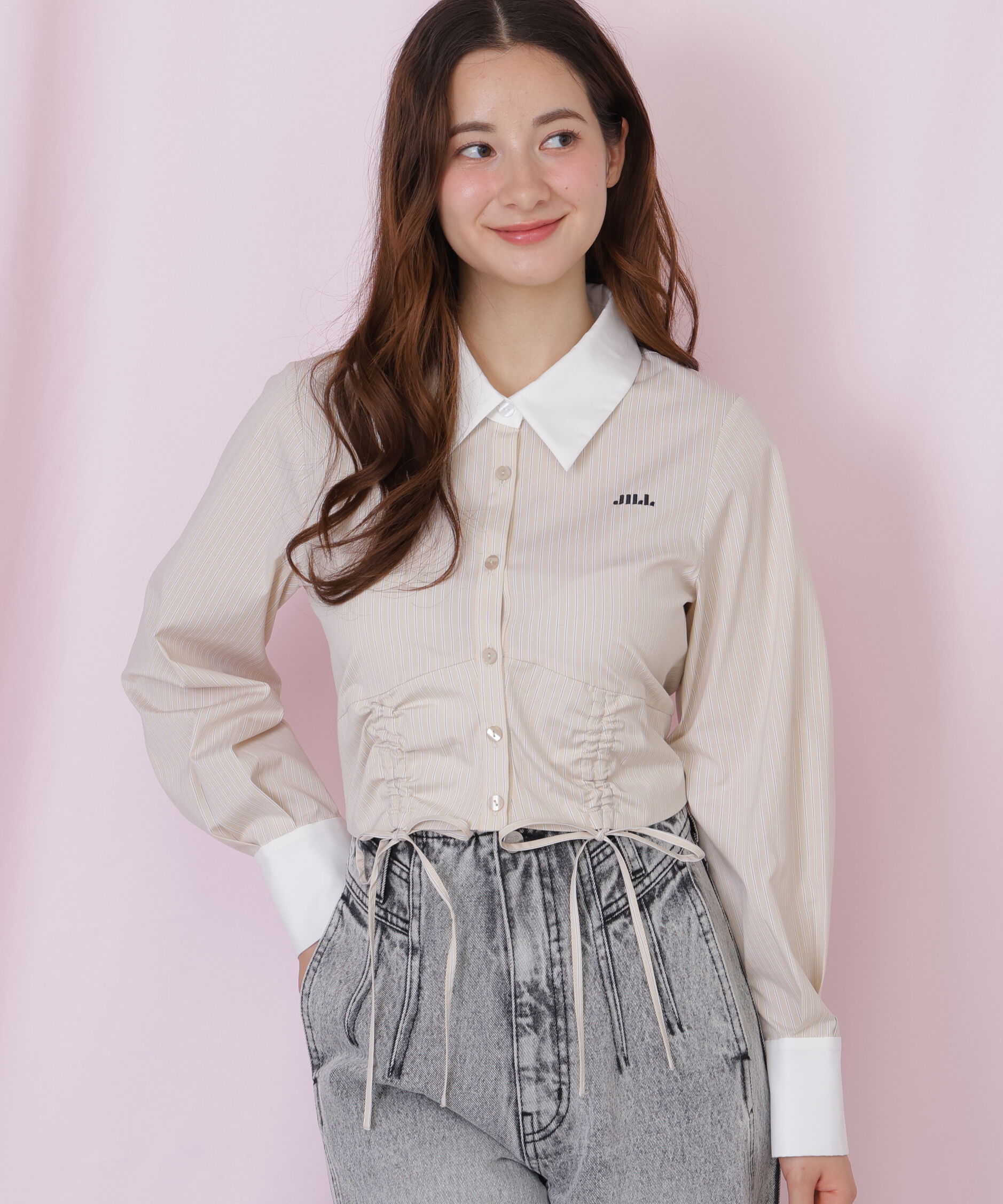  「ドロストビスチェシャツ」|シャツ・ブラウス|ベージュ1