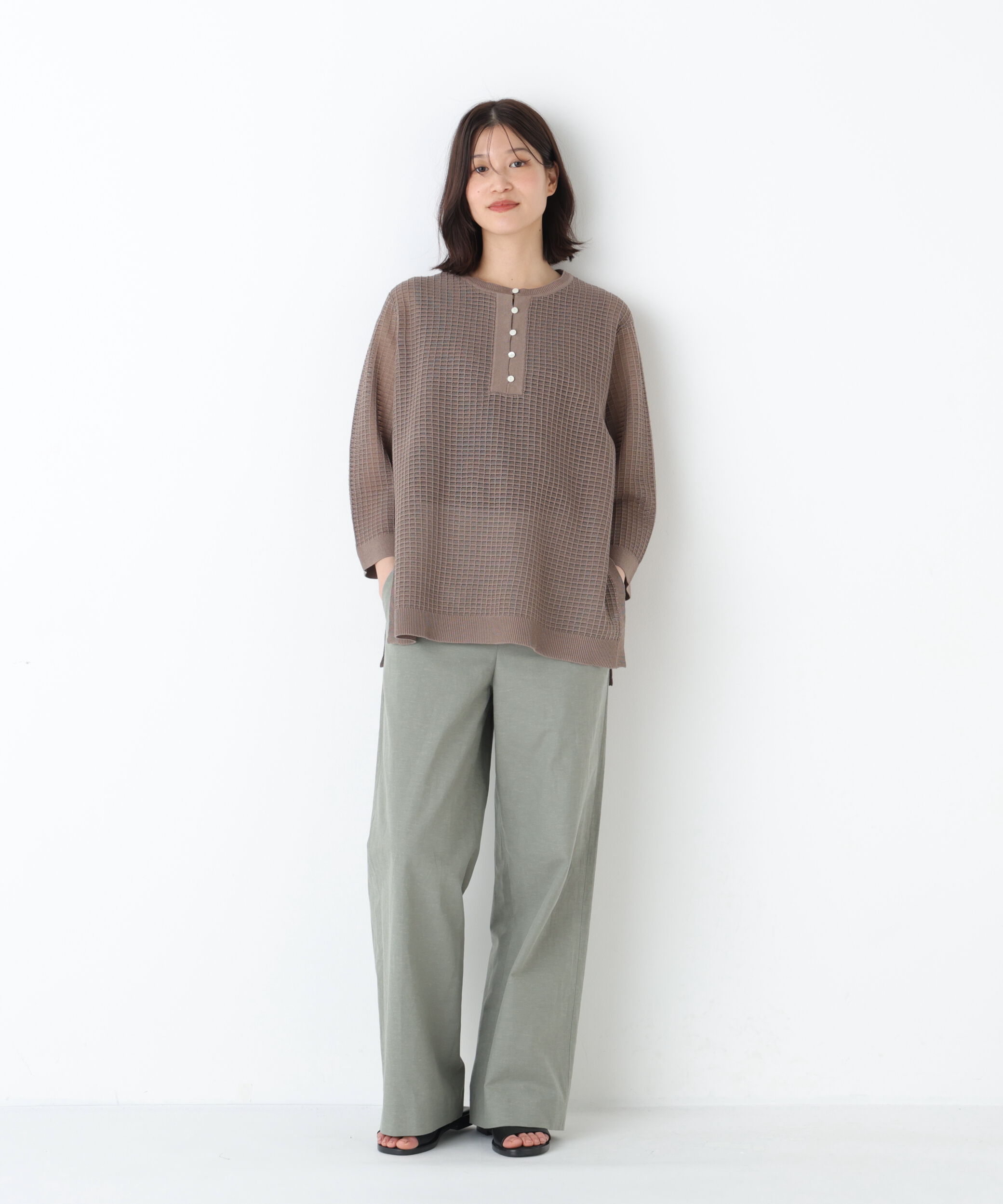  「◆綿麻シャンブレーセミワイドパンツ」|その他|