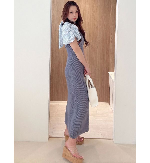 MERCURYDUO「ギンガムギャザーパフニットドッキングワンピース」|ワンピース|