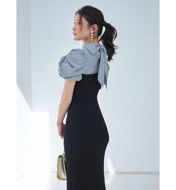 MERCURYDUO「ギンガムギャザーパフニットドッキングワンピース」|ワンピース|