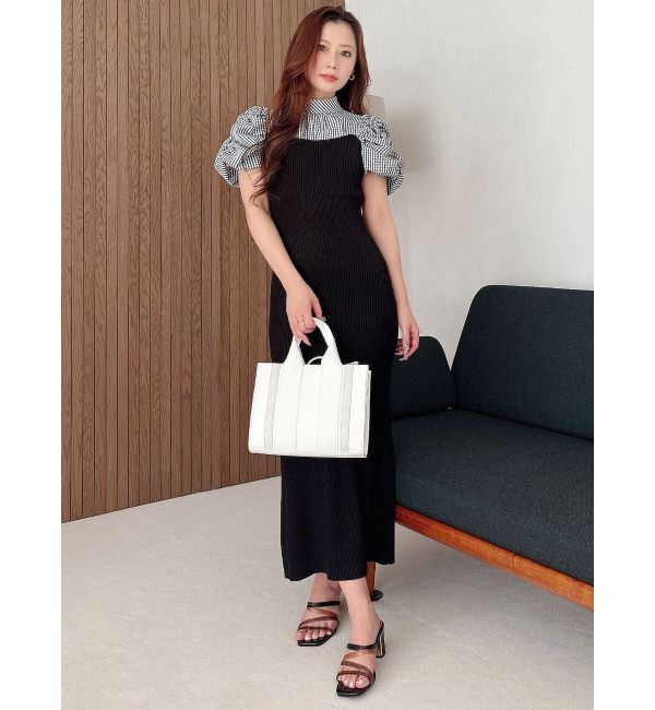 MERCURYDUO「ギンガムギャザーパフニットドッキングワンピース」|ワンピース|