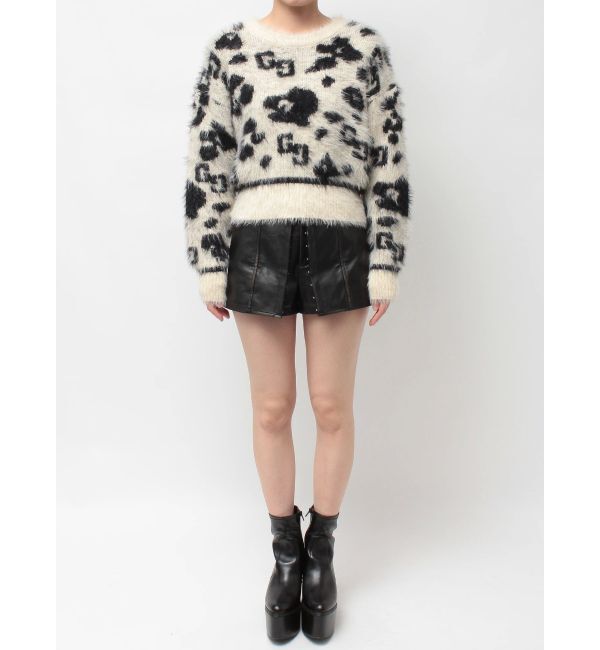 GYDA「GG Leopardシャギーショートニットトップス」|ニット・セーター|