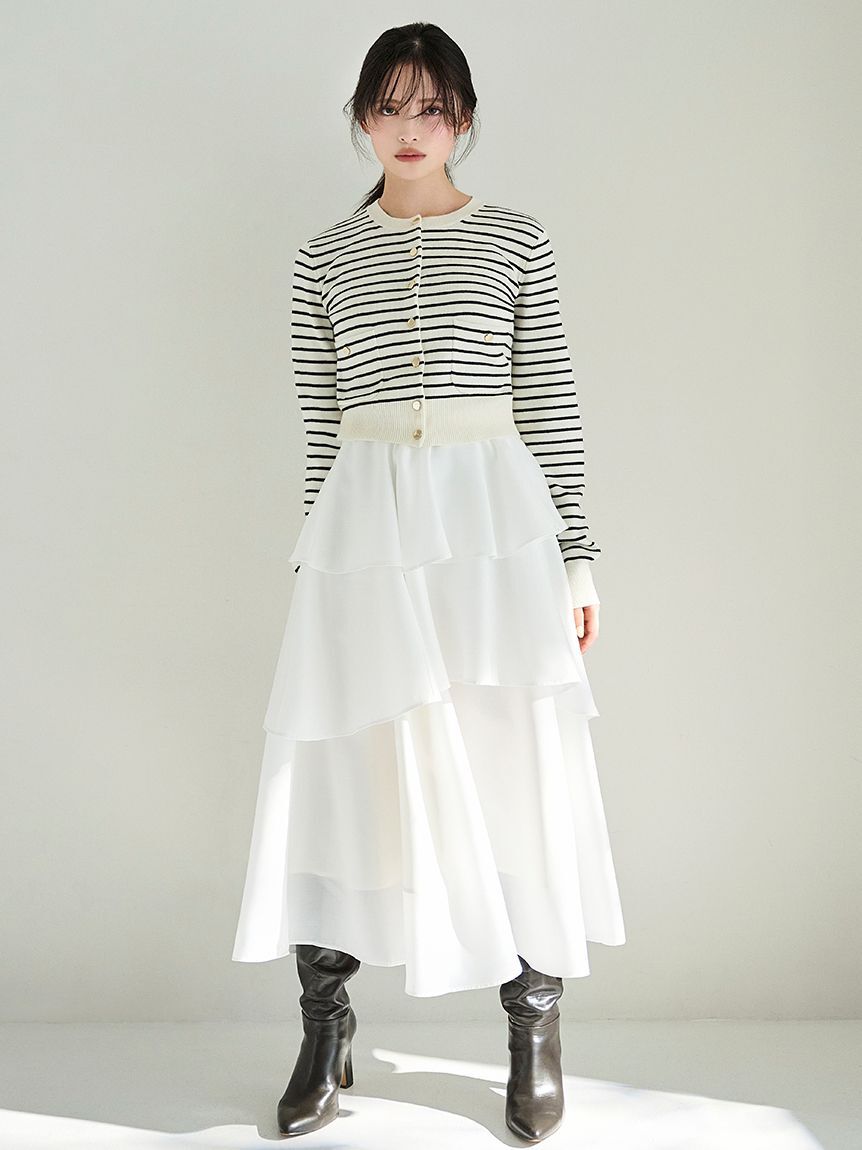 SNIDEL「Sustainableニットカーデ&times;ティアードスカートセット」|ワンピース|