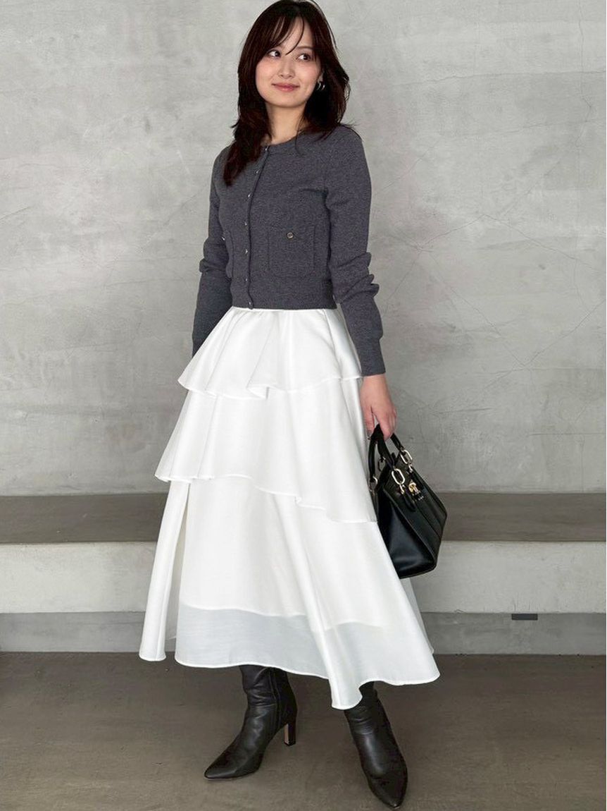 SNIDEL「Sustainableニットカーデ&times;ティアードスカートセット」|ワンピース|