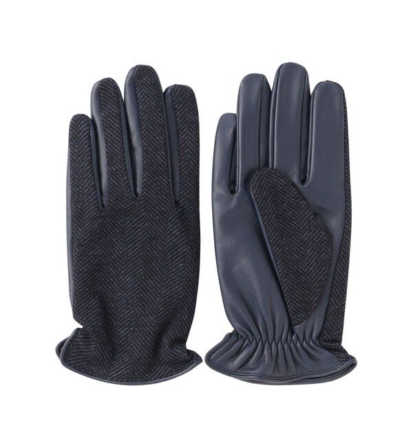MACKINTOSH PHILOSOPHY「EMMETEX ヘリンボーン&times;レザー　スマホグローブ」|手袋|ネイビー