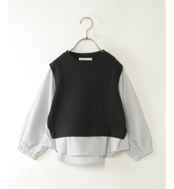 ikka kids「【親子おそろい】ケーブル柄レイヤードプルオーバー（120~160cm）」|Tシャツ・カットソー|ブラック