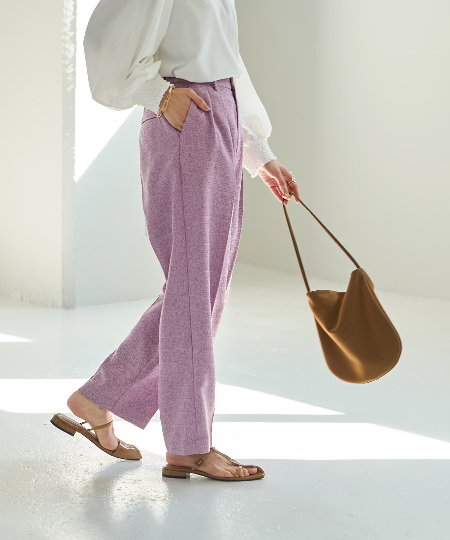 STYLE DELI「【LUXE】ライトツイードワイドパンツ」|スラックス|