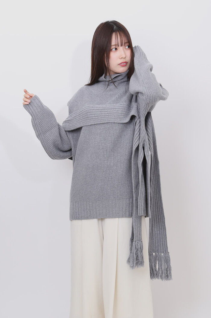 BACKYARD FAMILY「MIND フリンジマフラーニット 通販 ニット セーター リブニット タートルネック ハイネック」|ニット・セーター|