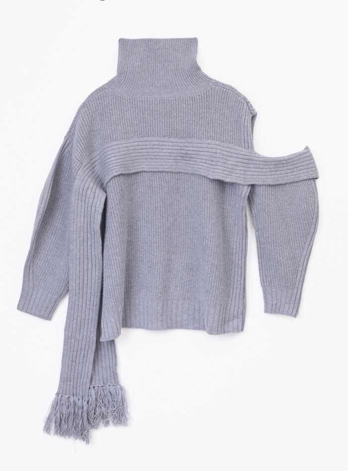 BACKYARD FAMILY「MIND フリンジマフラーニット 通販 ニット セーター リブニット タートルネック ハイネック」|ニット・セーター|