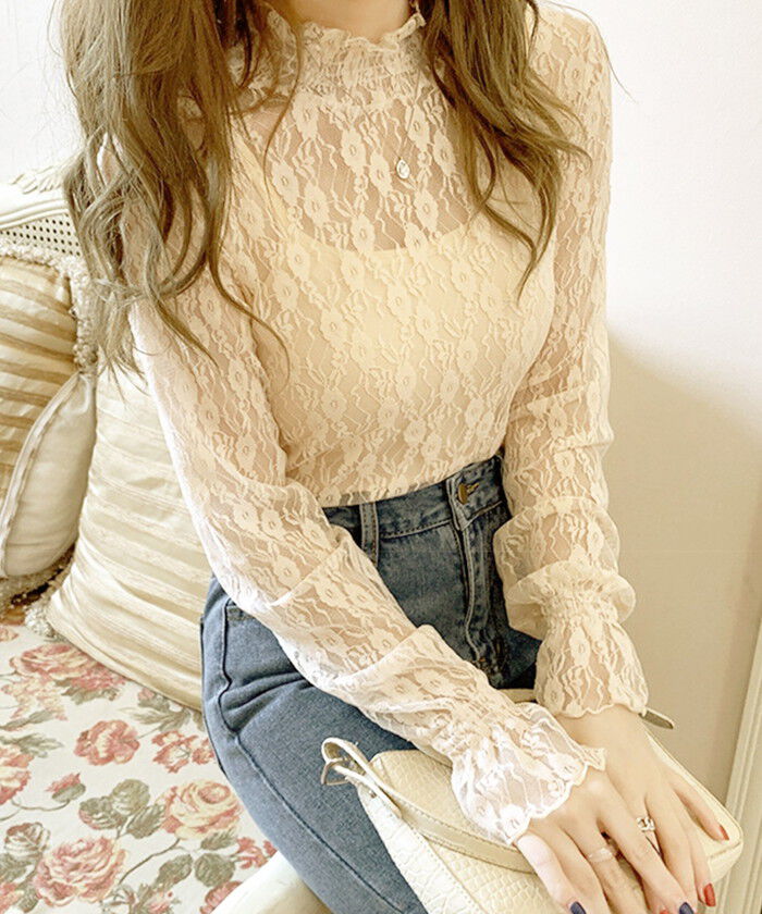 BACKYARD FAMILY「シースルー ブラウス 通販 シースルーブラウス 長袖ブラウス レースブラウスレディース レディース」|シャツ・ブラウス|