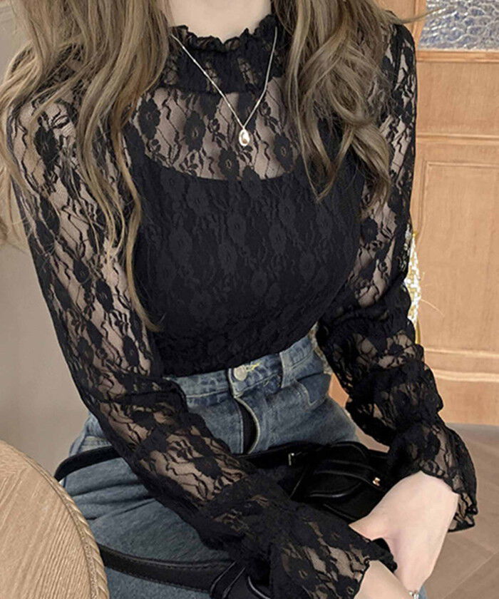 BACKYARD FAMILY「シースルー ブラウス 通販 シースルーブラウス 長袖ブラウス レースブラウスレディース レディース」|シャツ・ブラウス|