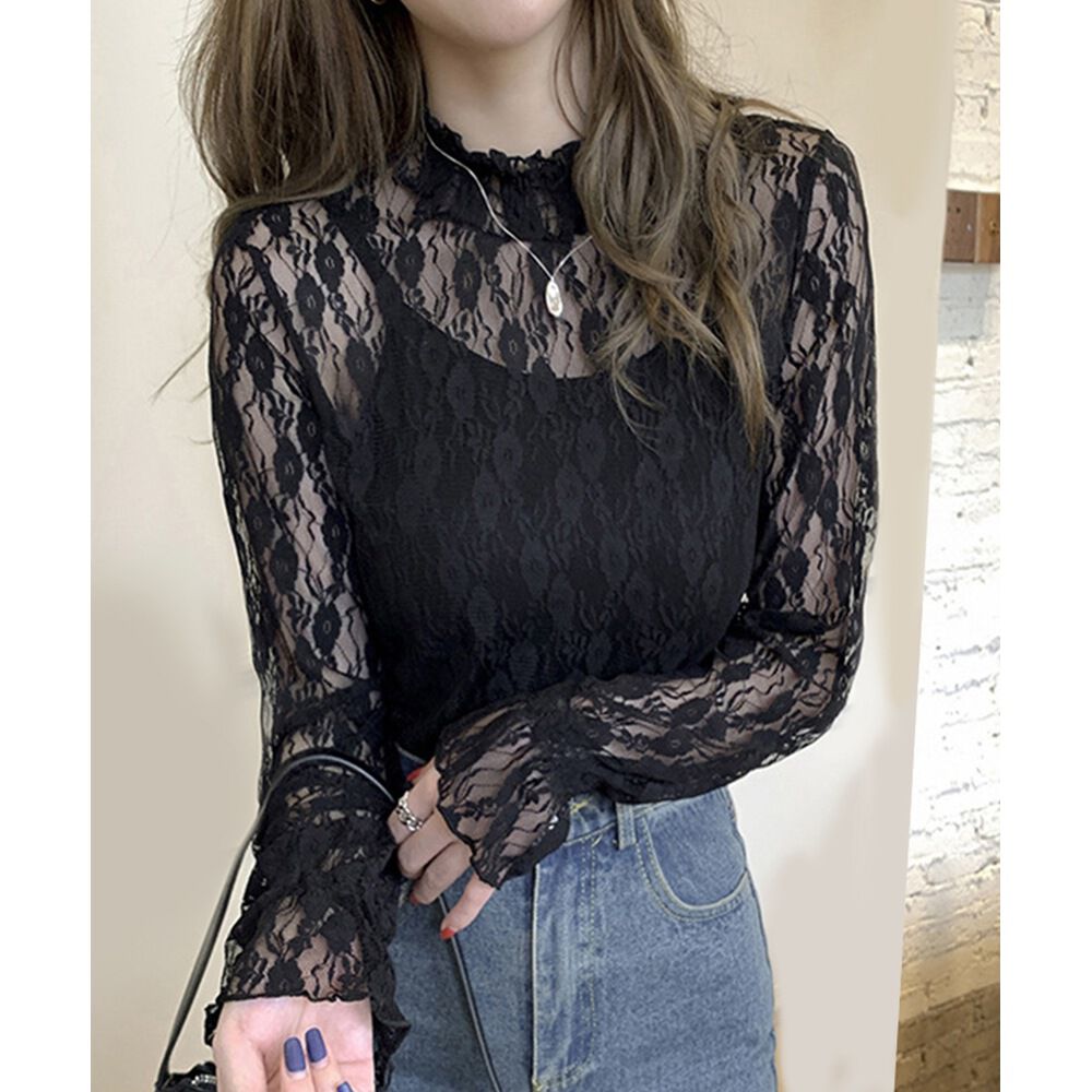 BACKYARD FAMILY「シースルー ブラウス 通販 シースルーブラウス 長袖ブラウス レースブラウスレディース レディース」|シャツ・ブラウス|ブラック1
