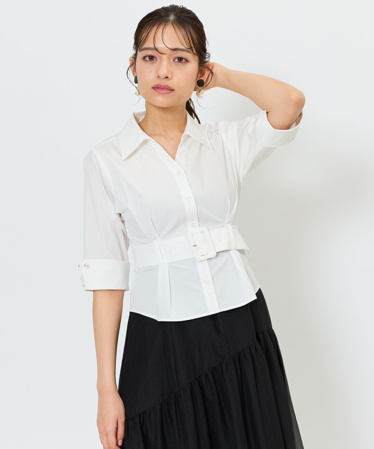 アンドクチュール「ベルト付きシャツドッキングワンピース」|ワンピース|