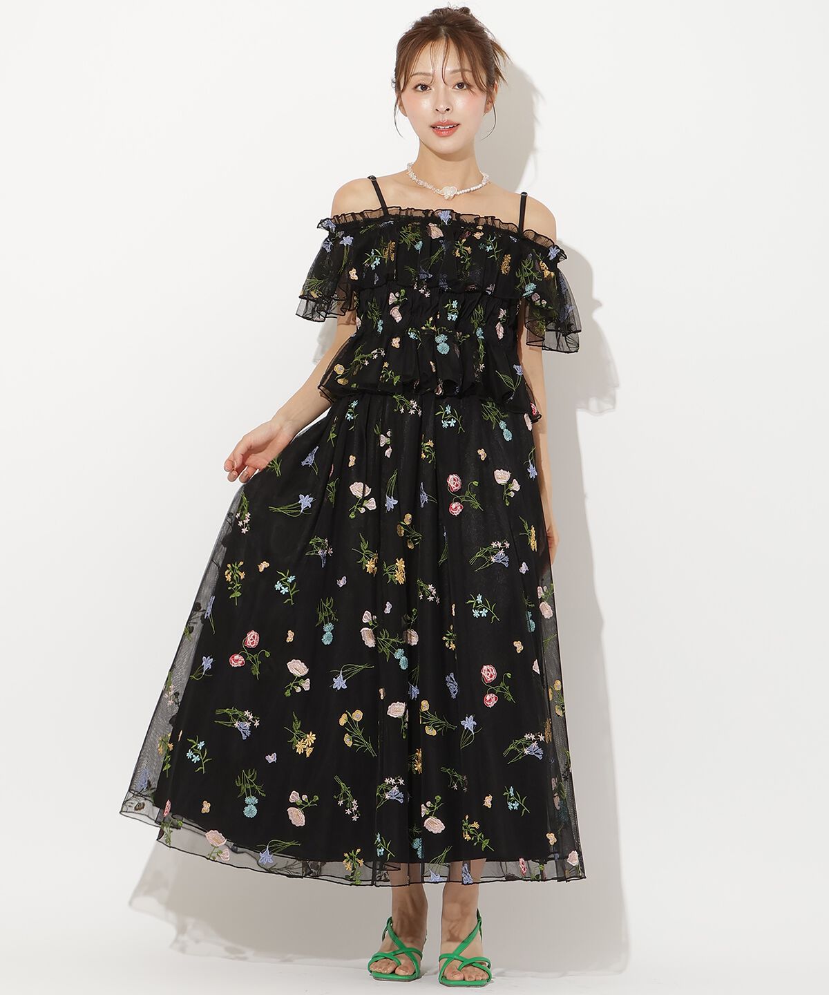 アンドクチュール「ボタニカル柄刺繍チュールブラウス」|シャツ・ブラウス|