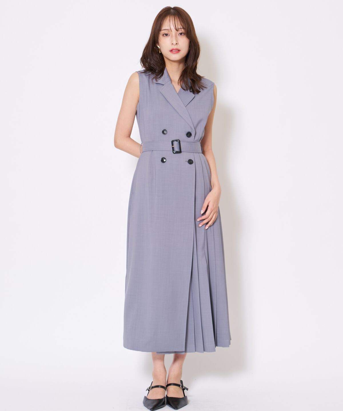 アンドクチュール「アシメプリーツロングジレワンピース」|ワンピース|