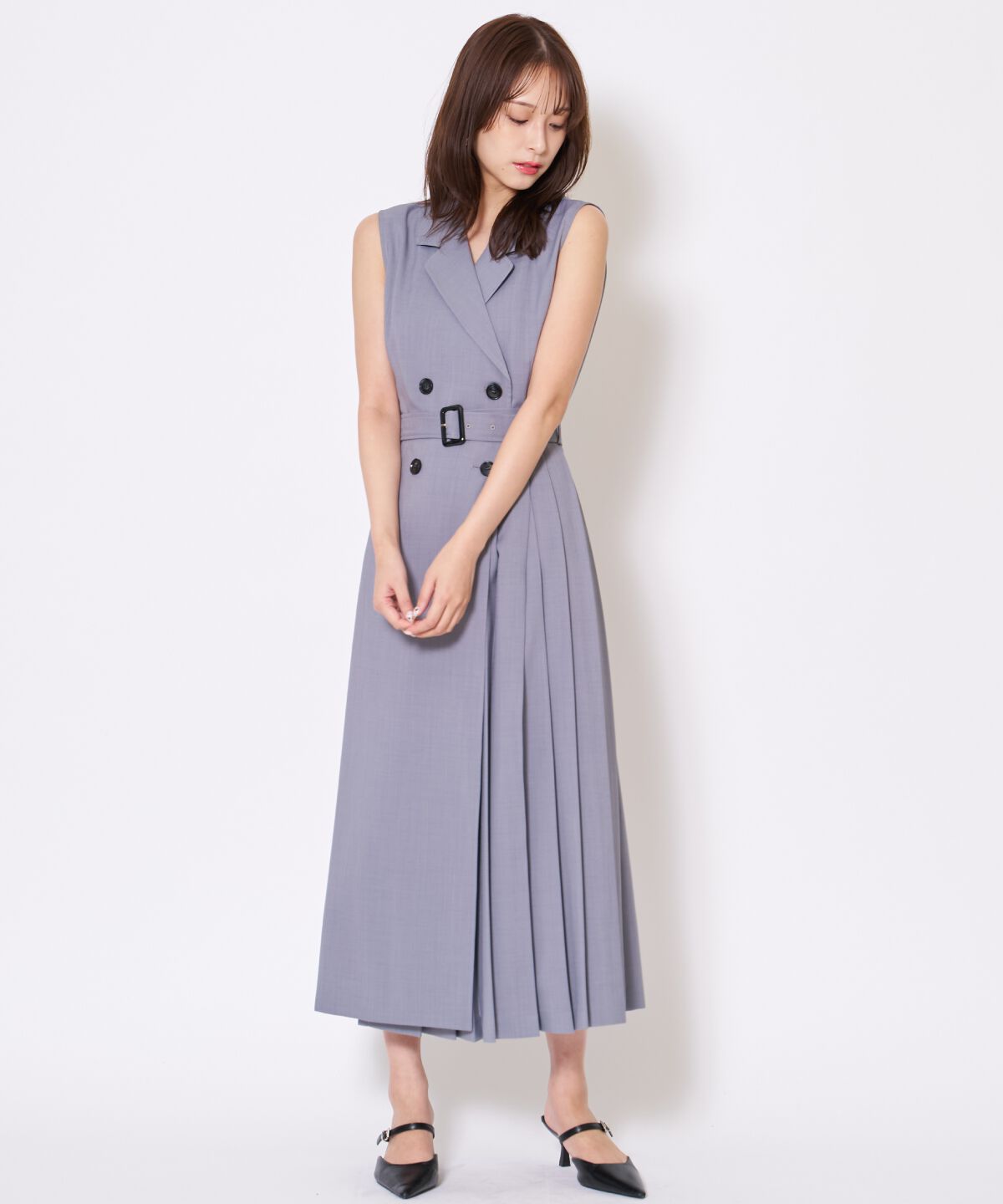 アンドクチュール「アシメプリーツロングジレワンピース」|ワンピース|