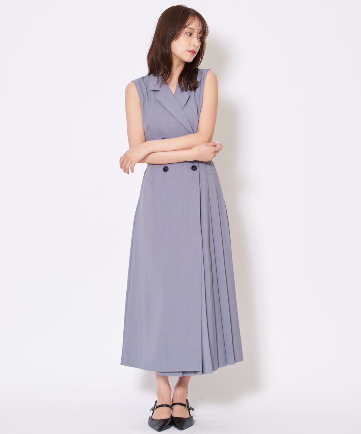 アンドクチュール「アシメプリーツロングジレワンピース」|ワンピース|