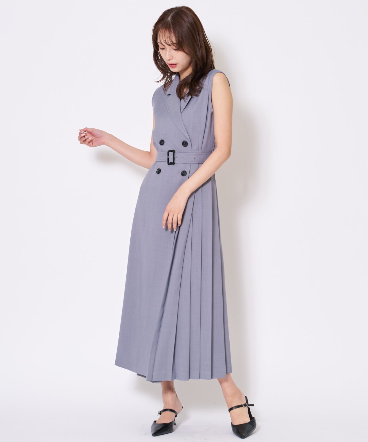 アンドクチュール「アシメプリーツロングジレワンピース」|ワンピース|