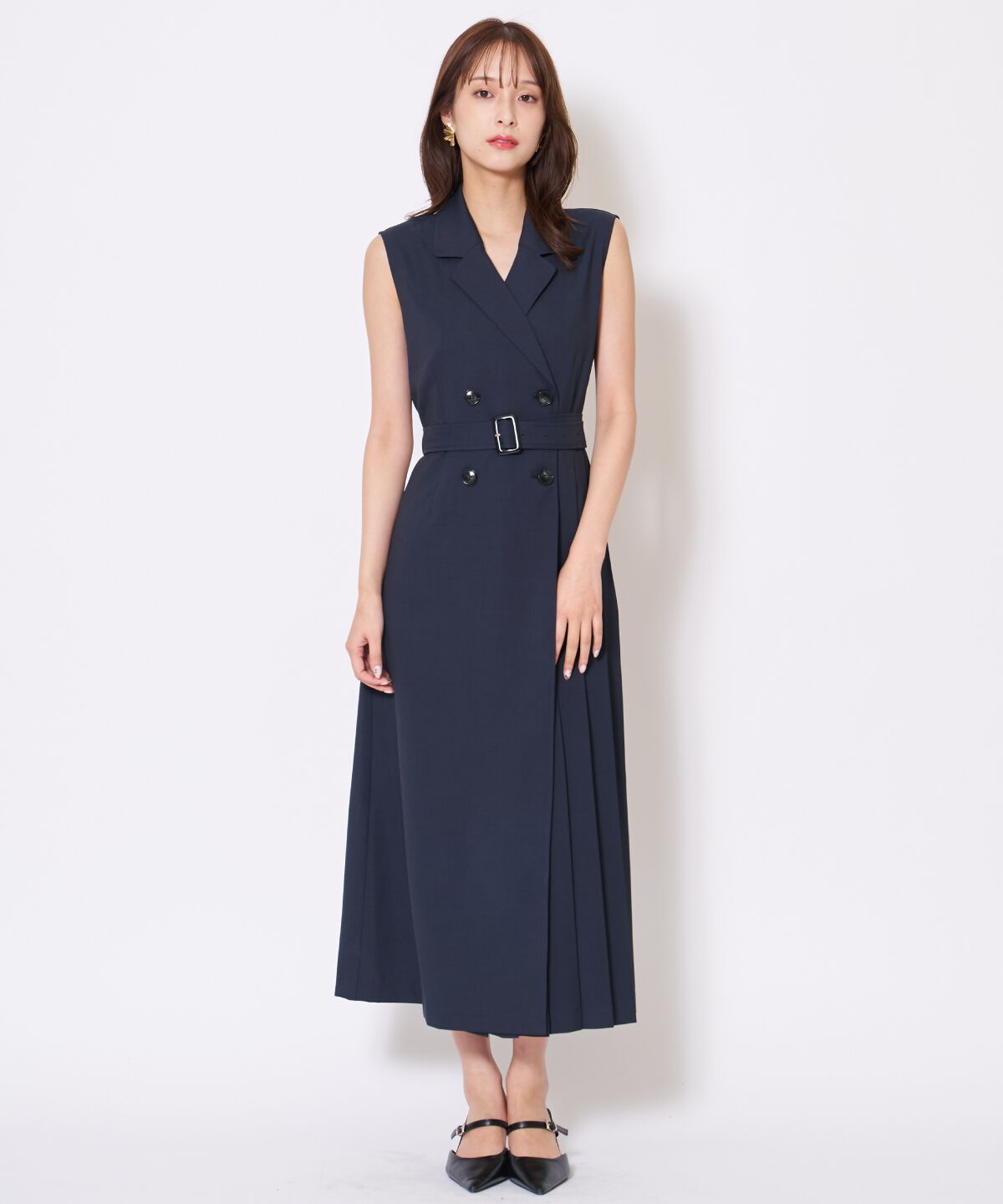 アンドクチュール「アシメプリーツロングジレワンピース」|ワンピース|