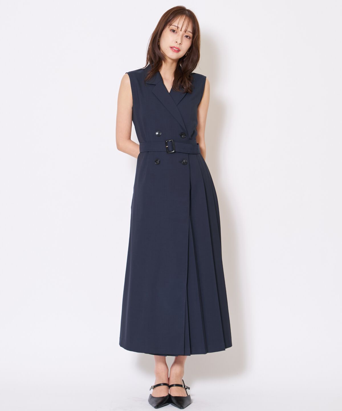 アンドクチュール「アシメプリーツロングジレワンピース」|ワンピース|