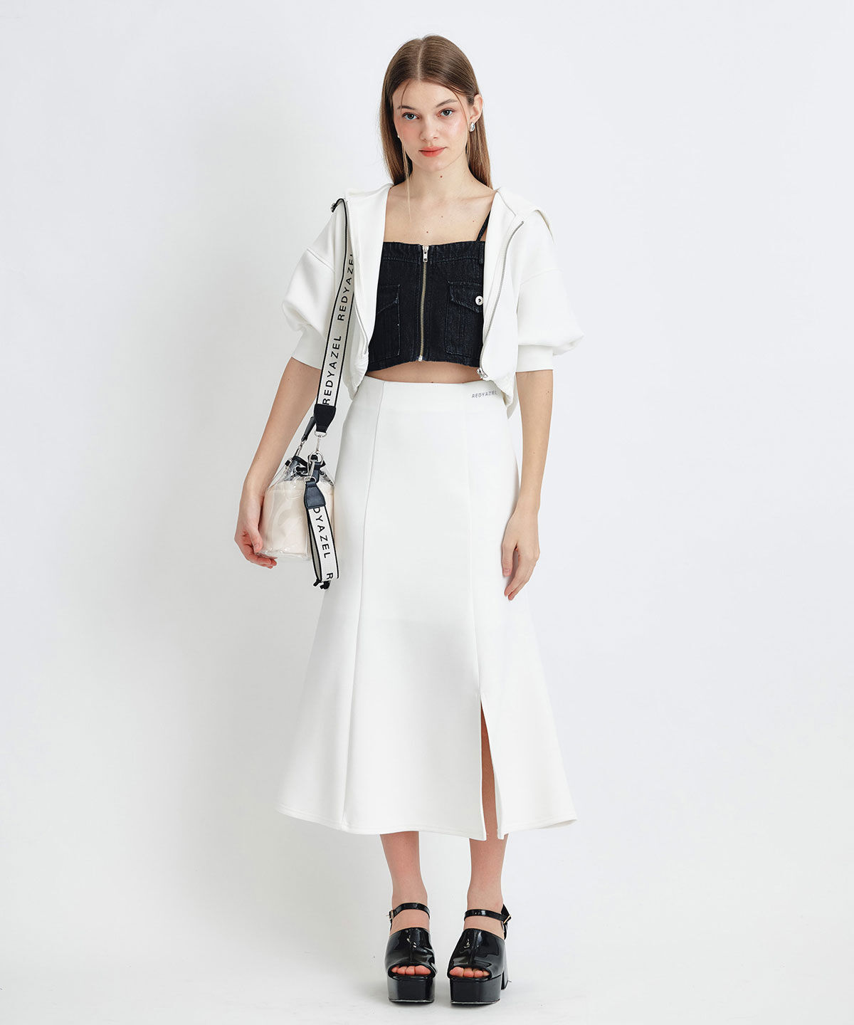 REDYAZEL「ダンボールセミマーメイドスリットロングスカート」|タイト|