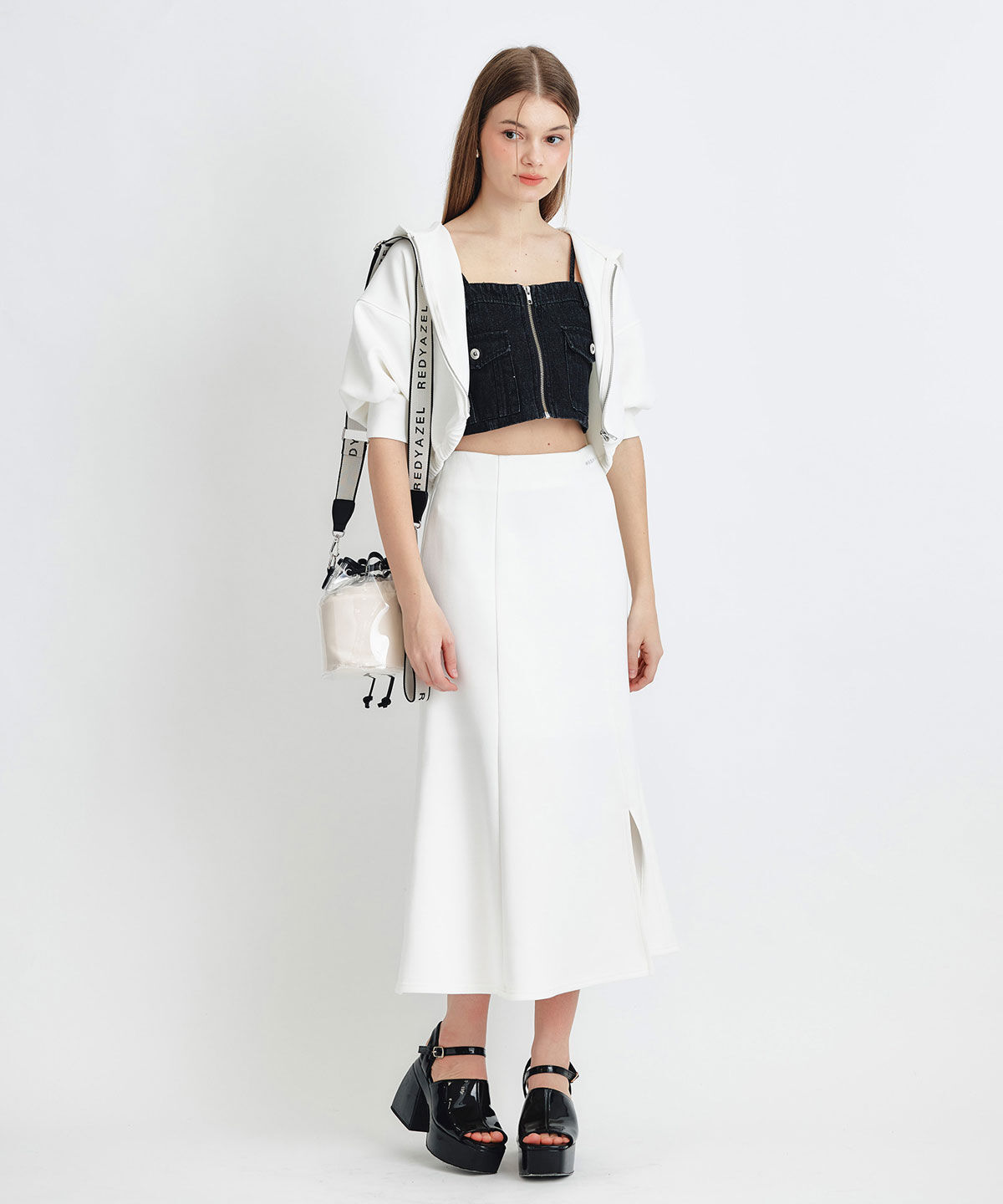 REDYAZEL「ダンボールセミマーメイドスリットロングスカート」|タイト|