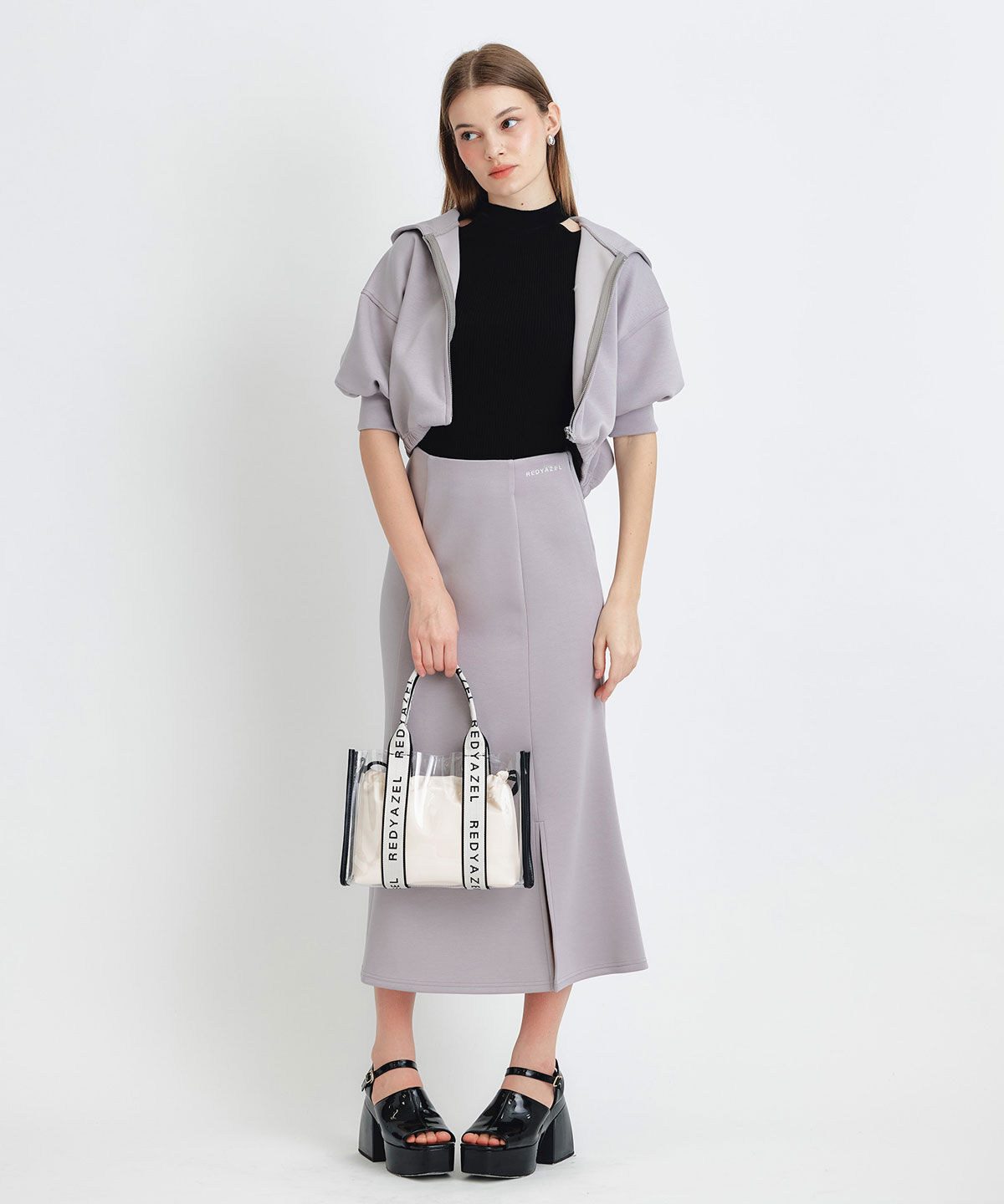 REDYAZEL「ダンボールセミマーメイドスリットロングスカート」|タイト|