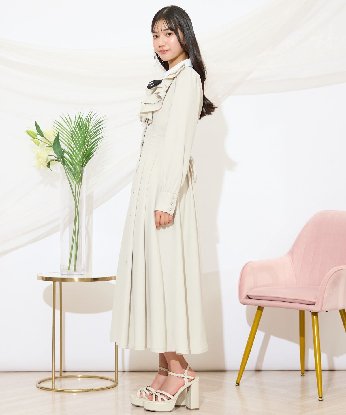 WILLSELECTION「配色襟ダブルフリルシャツワンピース」|ワンピース|