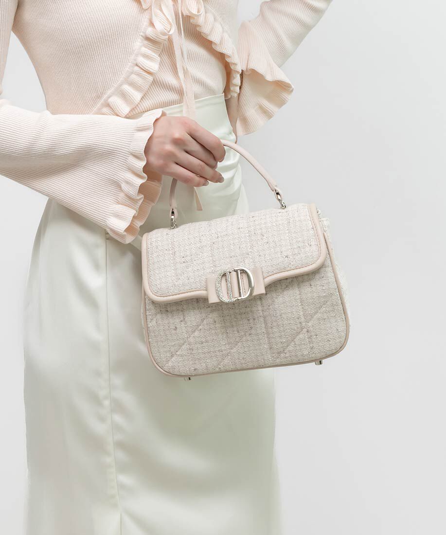  「2WAY ビジューパーツキルティングハンドバッグ」|ハンドバッグ|ピンク