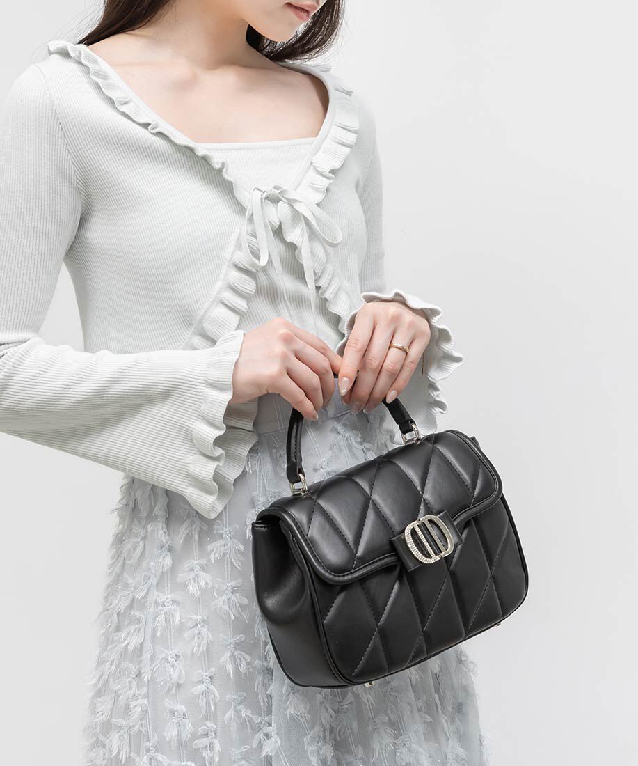  「2WAY ビジューパーツキルティングハンドバッグ」|ハンドバッグ|