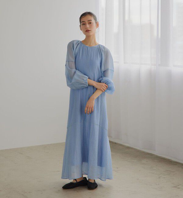 EMMEL REFINES「＜EMMEL REFINES＞EM バックリボン パイピング パフスリーブ ワンピース」|ワンピース|LT.BLUE