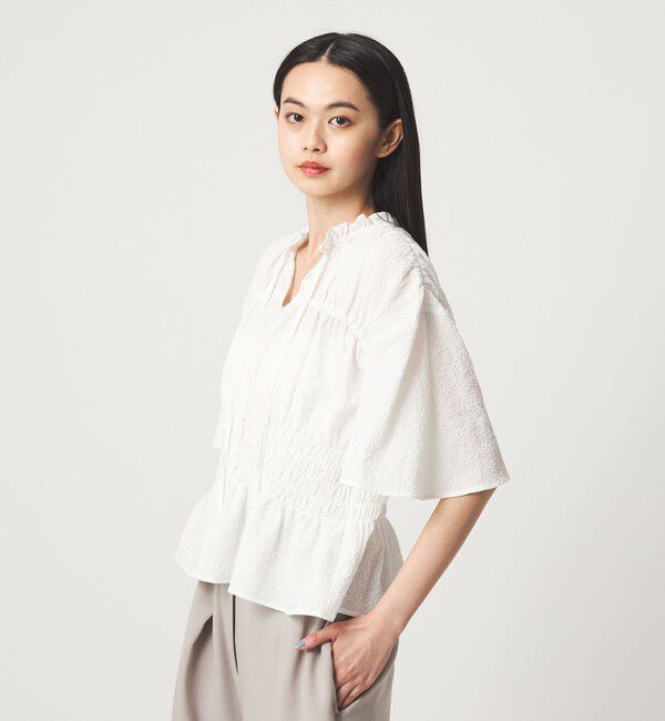 EMMEL REFINES「＜EMMEL REFINES＞EM フリルエリ シャーリング ブラウス」|シャツ・ブラウス|
