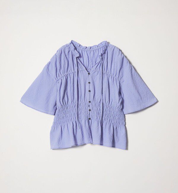 EMMEL REFINES「＜EMMEL REFINES＞EM フリルエリ シャーリング ブラウス」|シャツ・ブラウス|LILAC