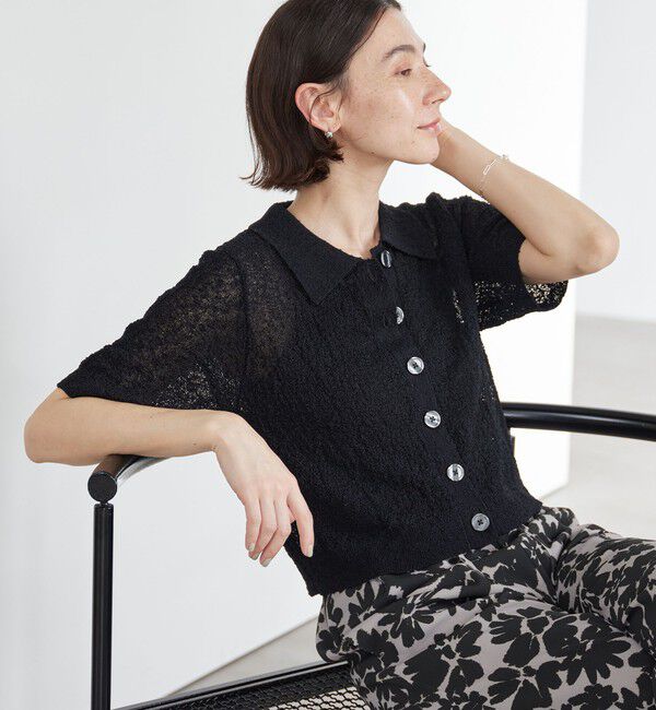 BEAUTY&YOUTH UNITED ARROWS「ノットヤーンニット ハーフスリーブ シャツ カーディガン ウォッシャブル」|カーディガン|BLACK